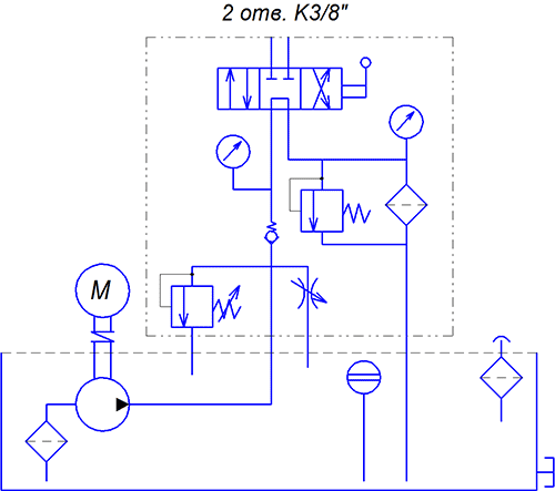 Маслостанция двустороннего действия МГС700-15.0-Р-2-300л-380В - гидравлическая схема